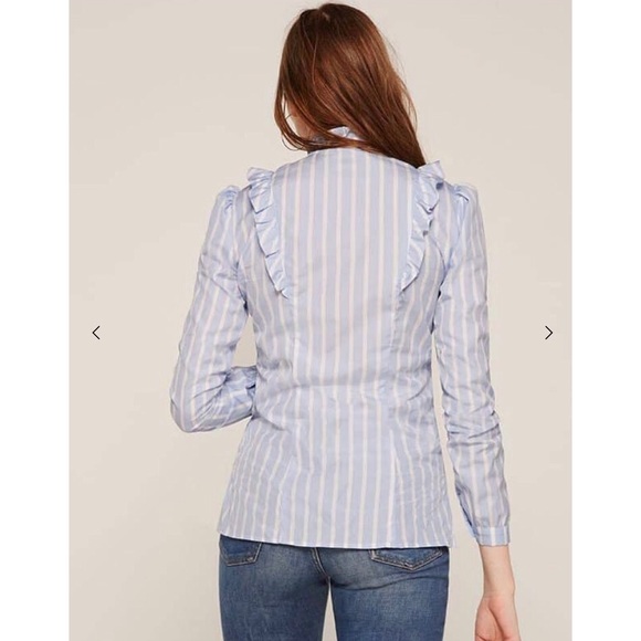 Reformation Etta Striped Shirt With Ruffles - Picture 3 of 8